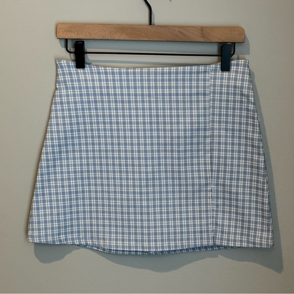 ALTAR’D STATE Ivory Blue Kit Plaid Mini Skirt w/ 5” Side Slit NWT - Picture 3 of 11